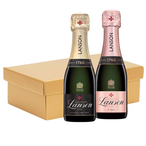 Mini Champagne Lanson Le Rose and Lanson Le Black 20cl Twin Hamper Gift Box